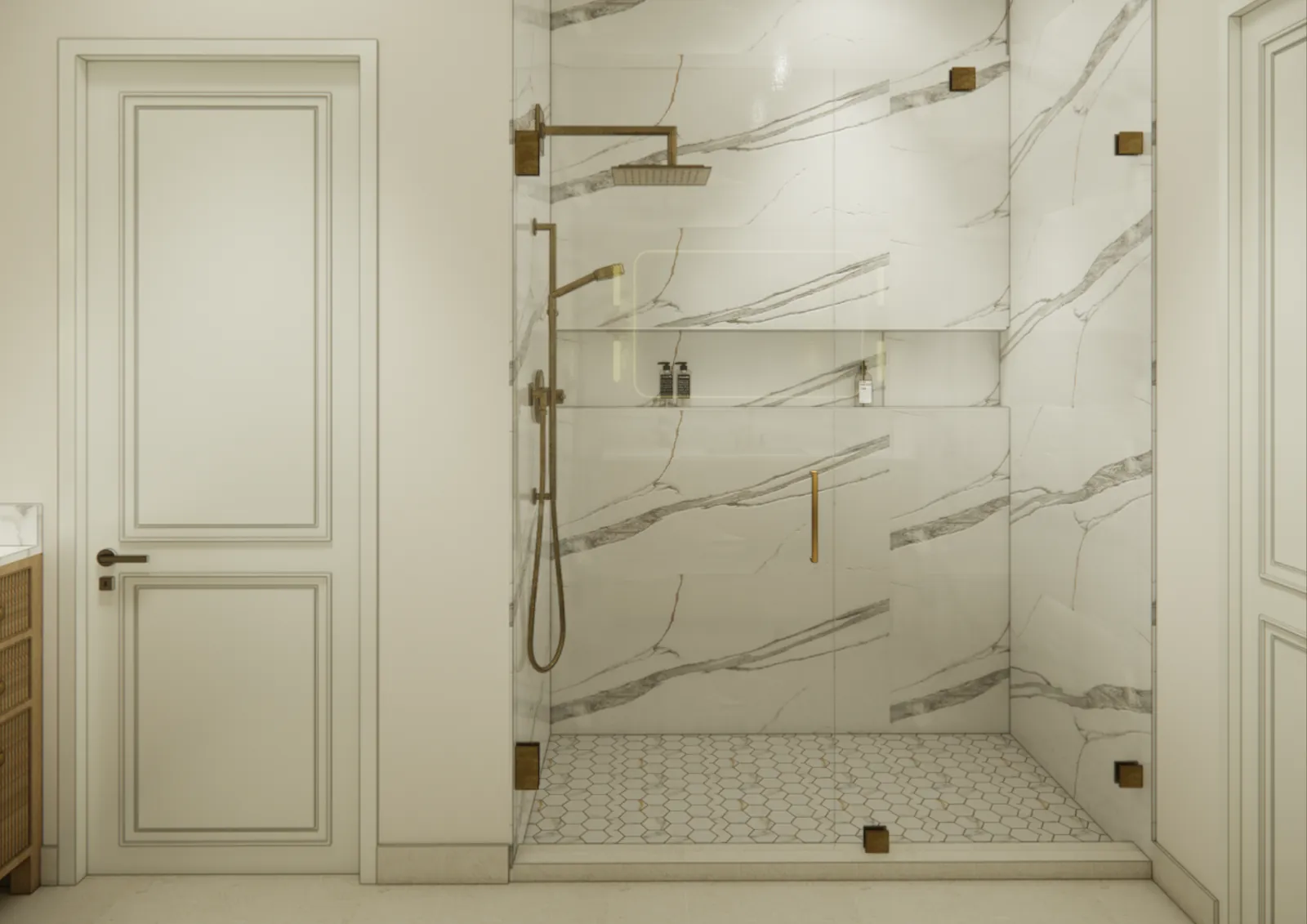 Render of the walk-in shower